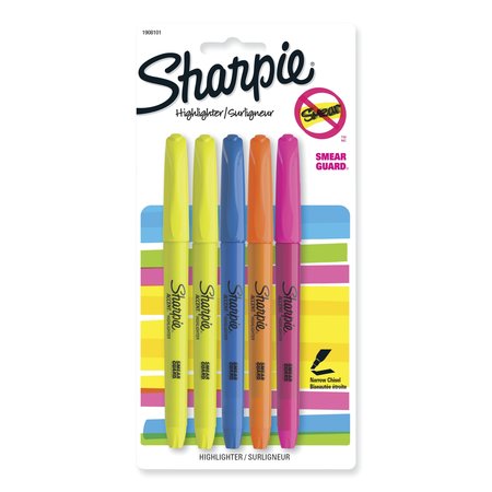 SHARPIE Pocket Style Highlighters, Chisel Tip, Assorted Ink/Barrel Colors, PK5 1908101